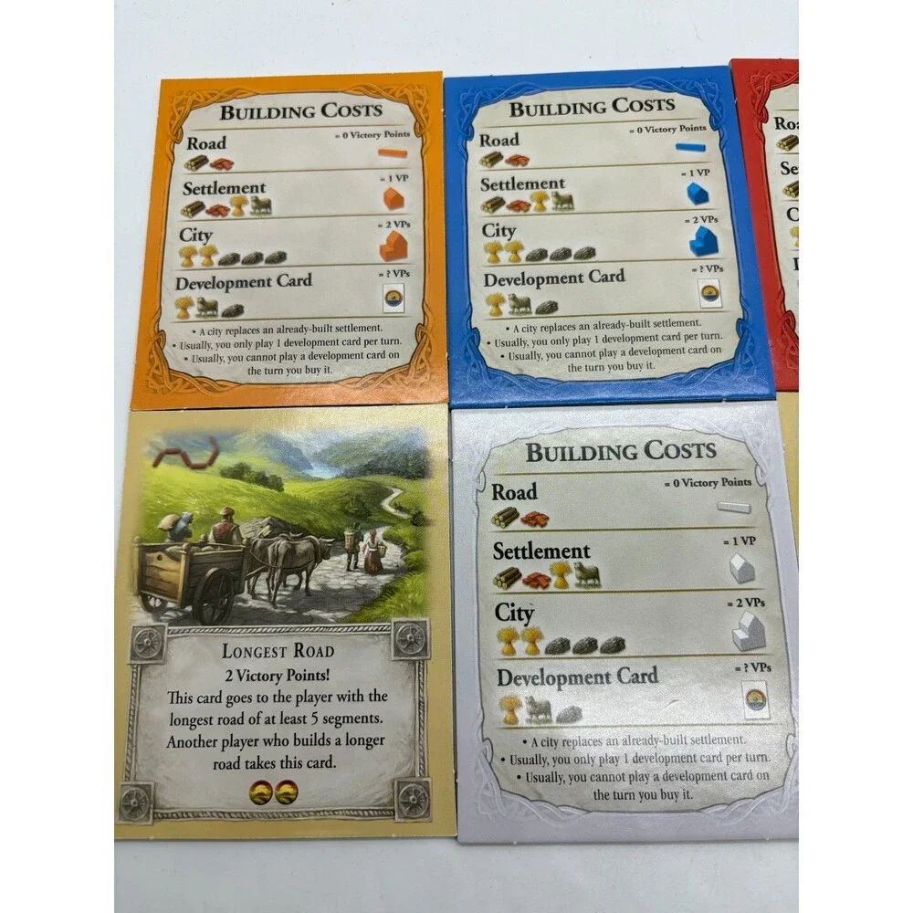 Catan Board Game Building Costs 6 Cards Set Pieces Replacement Parts